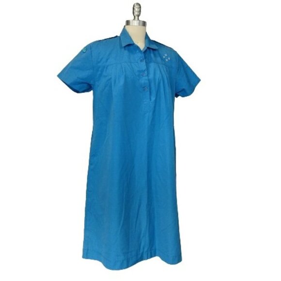 Vintage Hong Kong Girl Guides Uniform Dress Size M Blue 1970's Schoolgirl Scouts - Picture 1 of 12